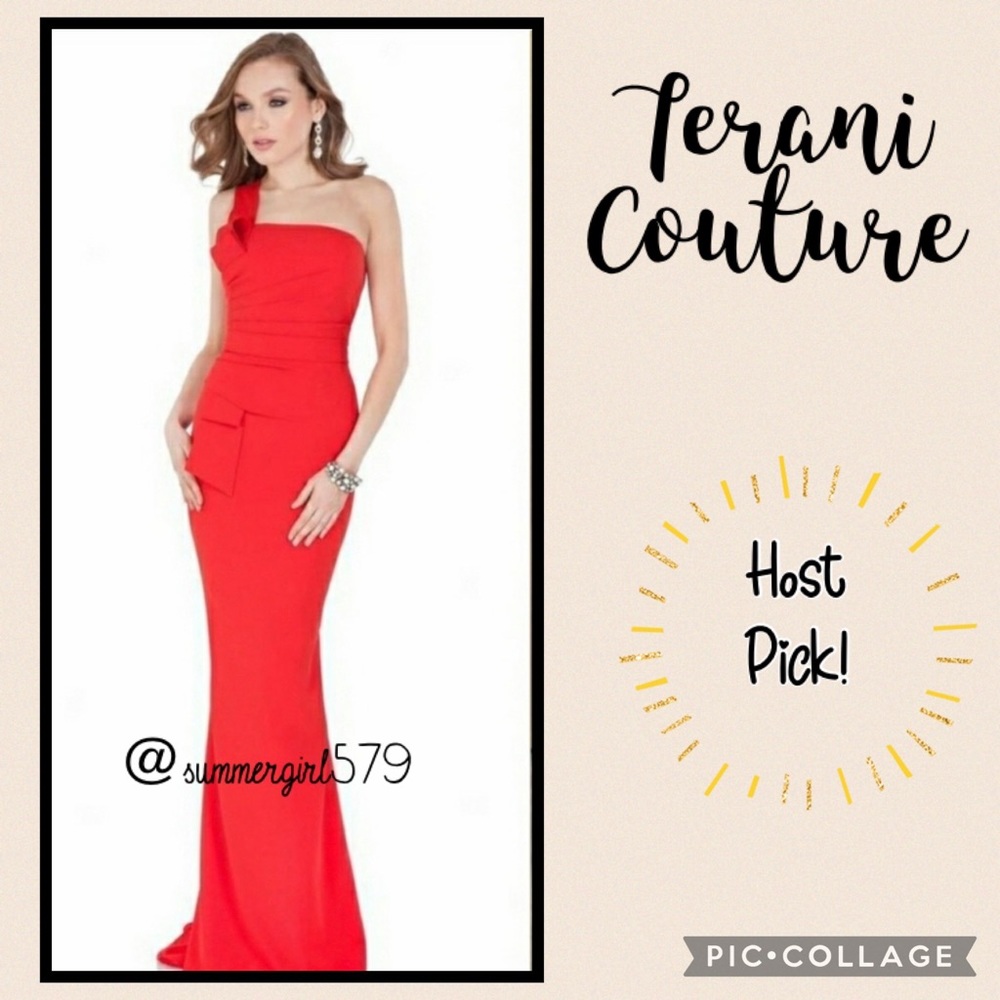 NWT Terani Couture - Lustrous One Shoulder Straight Neck Column Gown